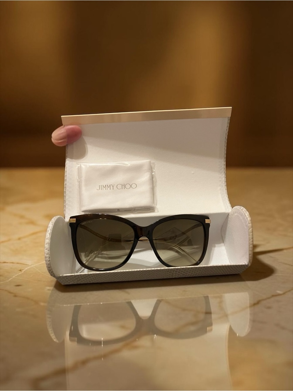 Jimmy Choo Gradient Cat-Eye Sunglasses with Gold Accents. Full Inclusion